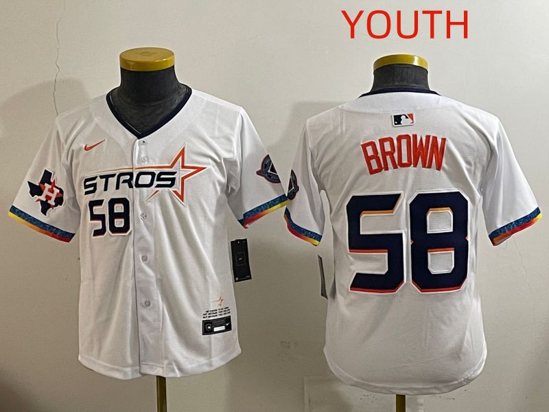 Youth Houston Astros #58 Brown White Fourth generation Joint Name 2025 Nike MLB Jersey style 11->youth mlb jersey->Youth Jersey